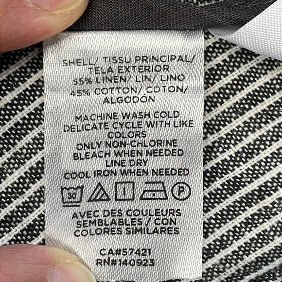 NWT Loft Striped Twill Utility Jacket Linen Cotton Gray White Full Zip Sz S - Picture 13 of 14